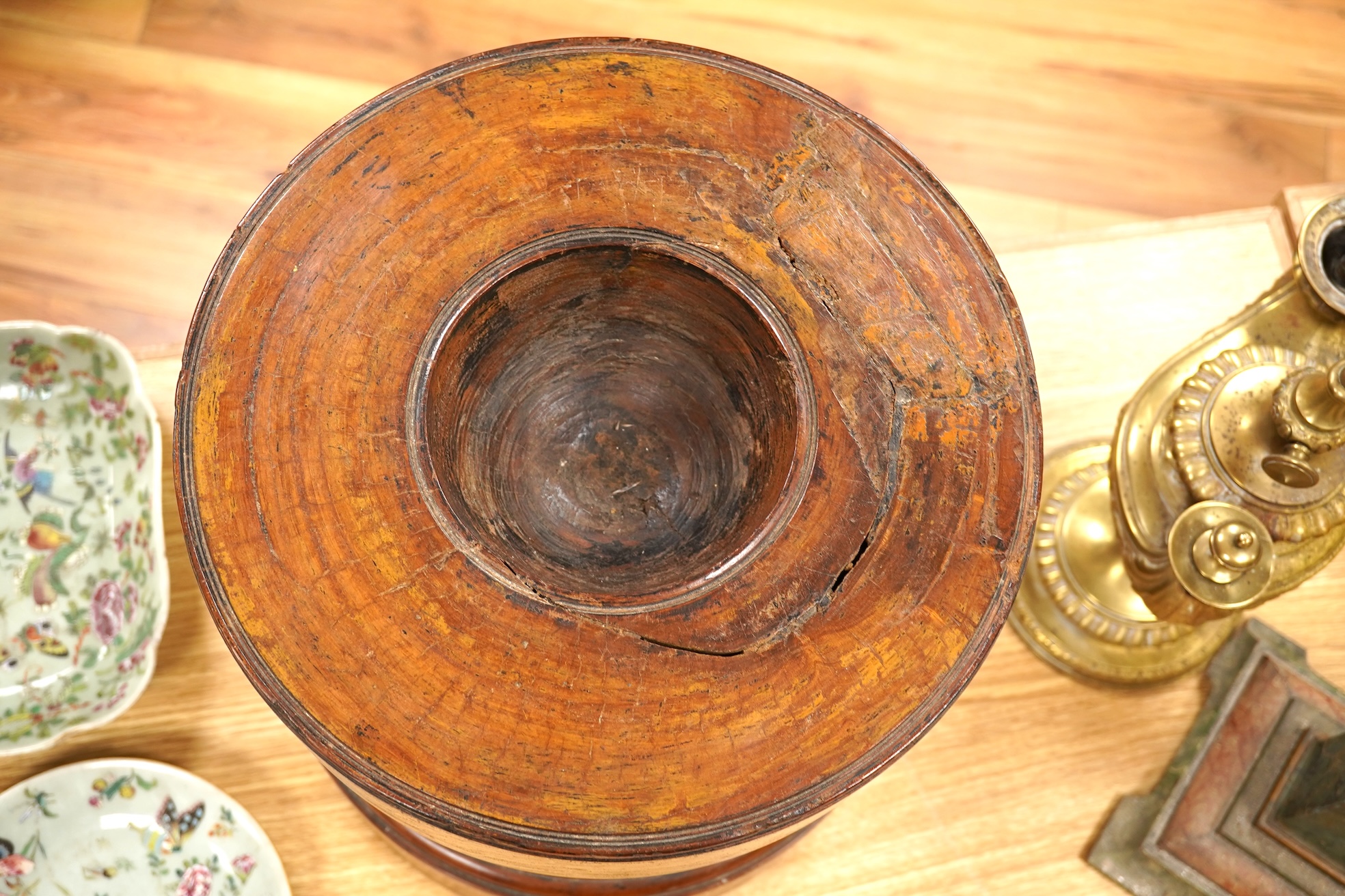 A large Indian solid turned satinwood mortar, Kerala, 19th century, 34cm